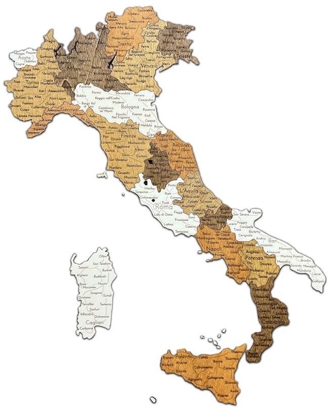 Houten kaart van Italië 3D / 2D aan de muur