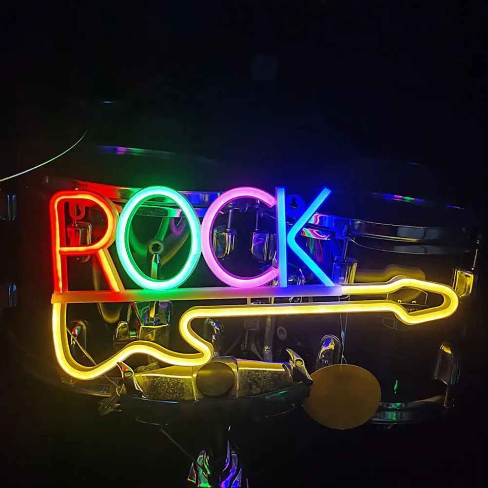 gloeiend led-neonlogobord - rockgitaar