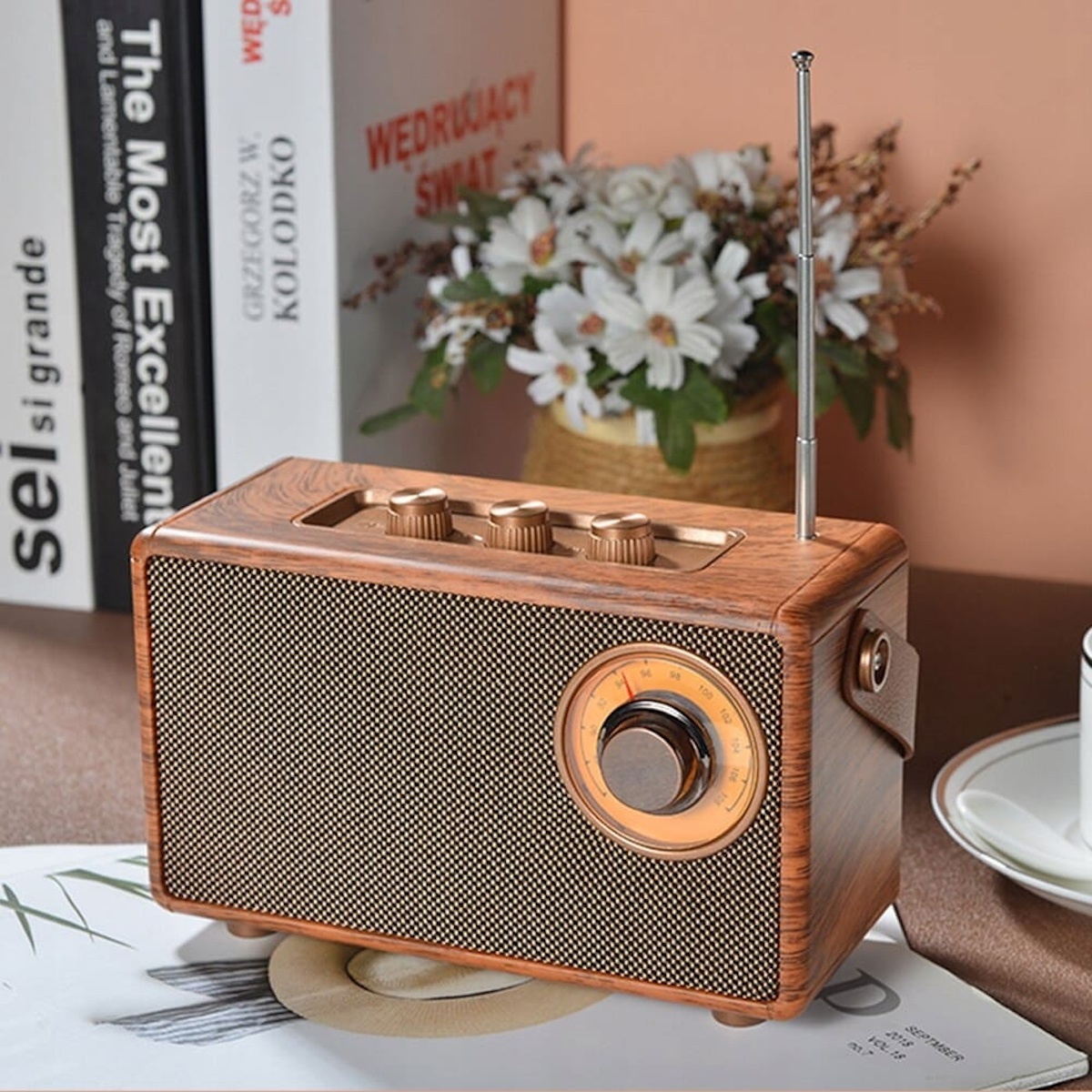 Radiospeler in retro design vintage houten mini klein