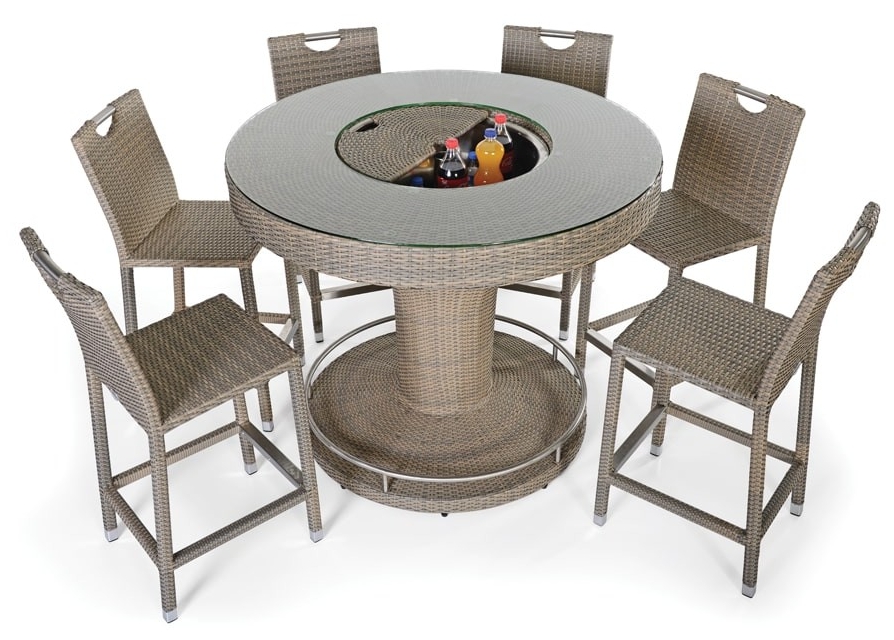 Score Koloniaal Gasvormig BAR rotan ronde tafel EXCLUSIEF met parasol + 6 stoelen | Cool Mania