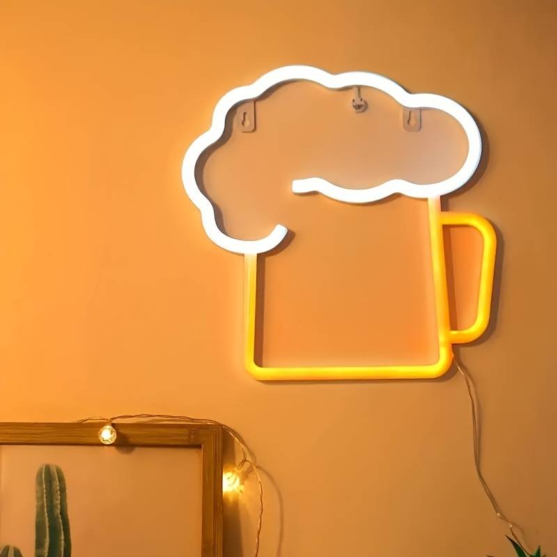 LED-bord verlicht aan de muur, neon hangend - bier