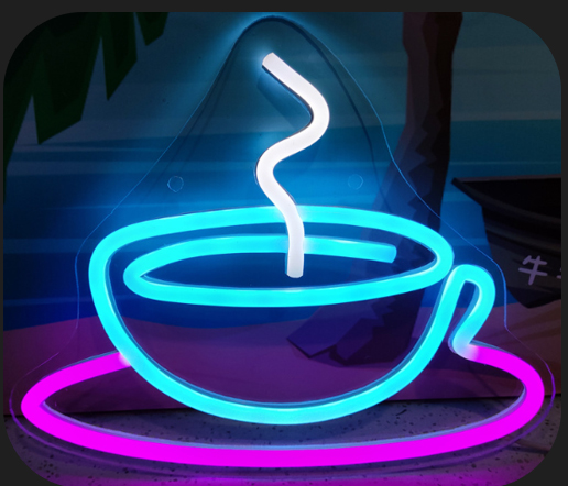 koffie kopje koffie - reclame LED-neonbord aan de muur