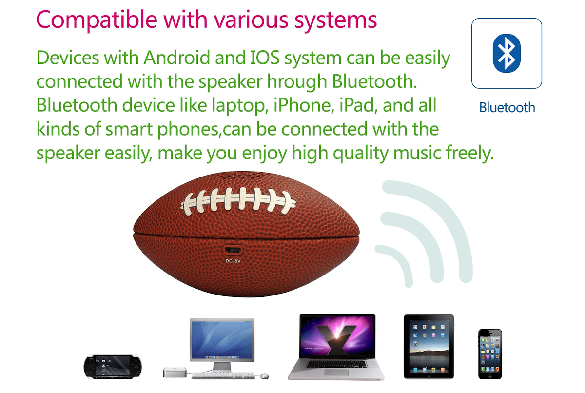 mini-luidspreker van American Football Ball, draagbaar voor mobiele telefoon naar pc